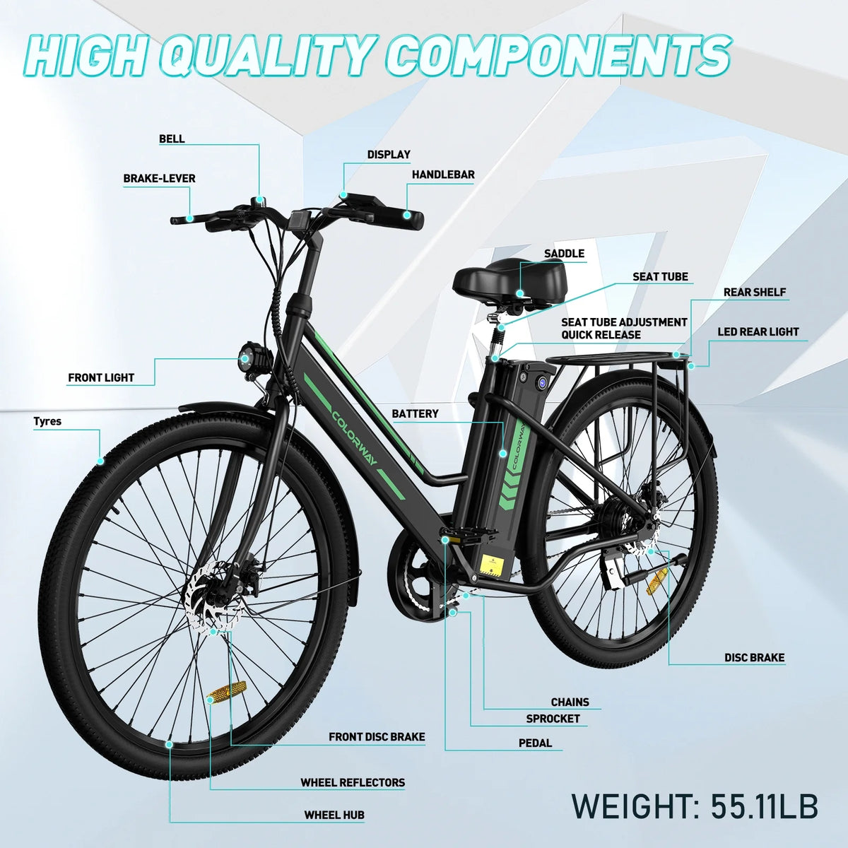 COLORWAY 26" Electric Bike for Woman, 500W Powerful Motor, 36V 12AH Removable Battery E Bike, , Max. Speed 19.9MPH Electric Bicycle UL2849