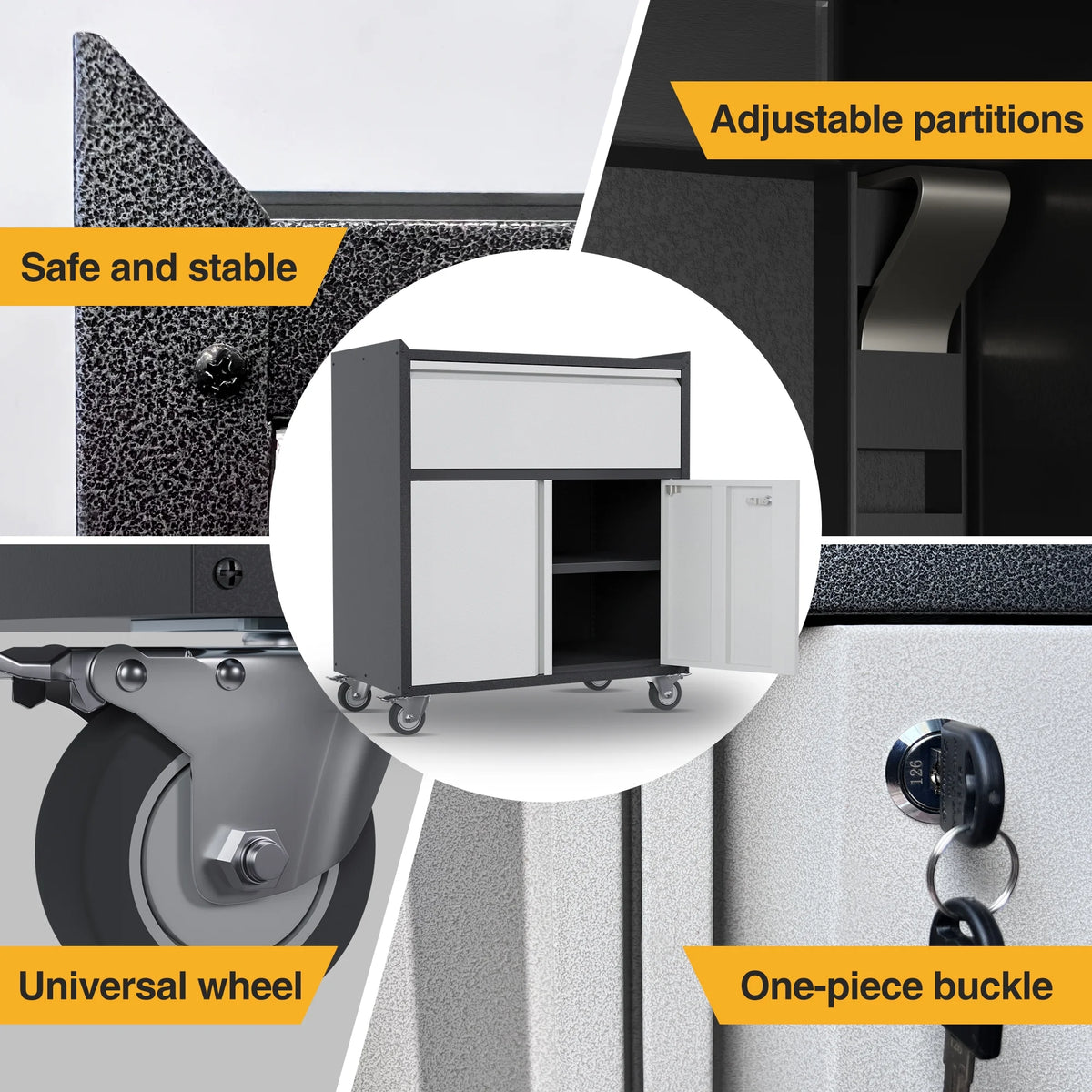 Aobabo Metal Storage Cabinet with Lock,Garage Storage Cabinet with Wheels,72In Steel Storage Cabinet for Garage Home Storage, Black Required-Assembly