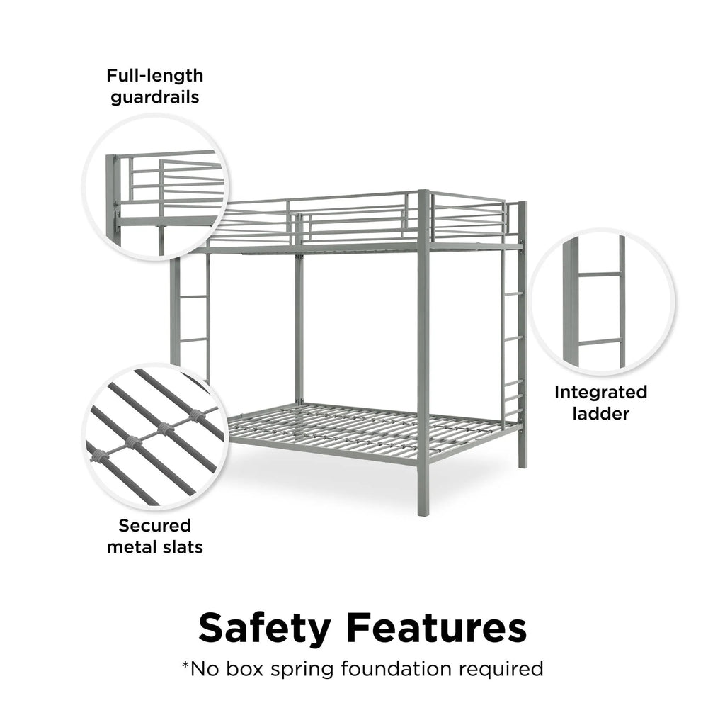 DHP Sidney Full over Full Metal Bunk Bed, Silver