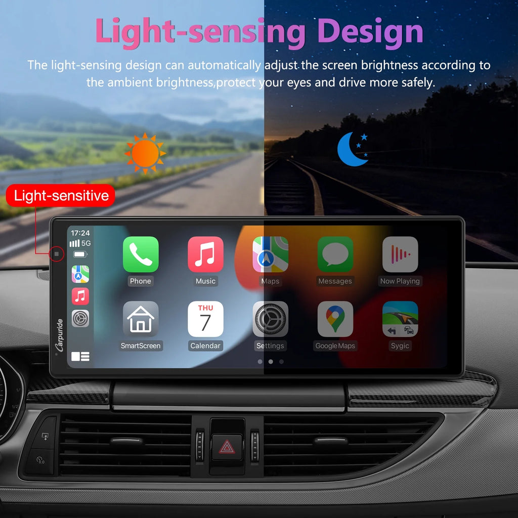 Carpuride Wireless Carplay Android Auto with 4K Front Dash Cam  1080P Rear Cam,10.26" HD IPS Touch