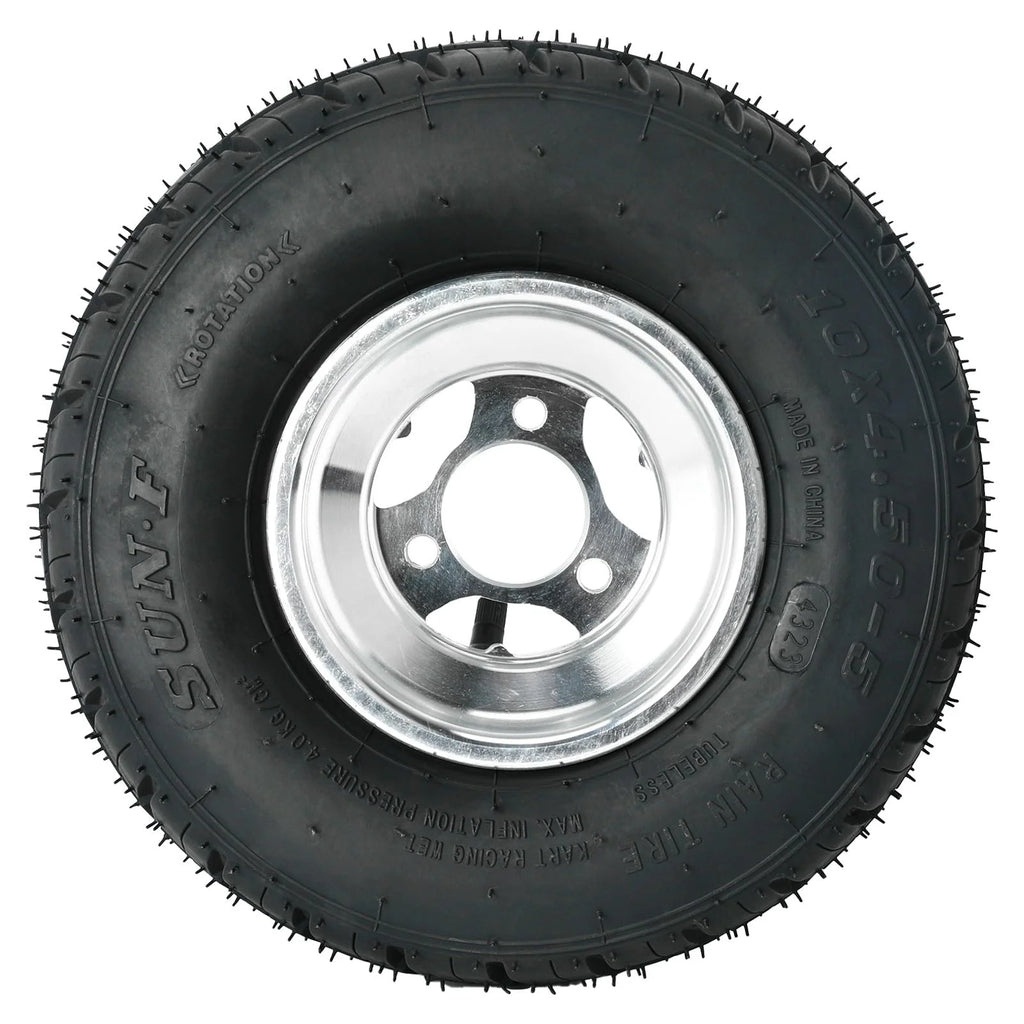 High Performace Go Kart Tire and Rim, 10x4.50-5 Go Kart Front Wheel and Tire Fit Bolt Pattern 48mm w/ 3 Holes for Go Kart Drift Trike Buggy Racing Cart, Non-Slip Tread, Aluminum Alloy Rim (2)