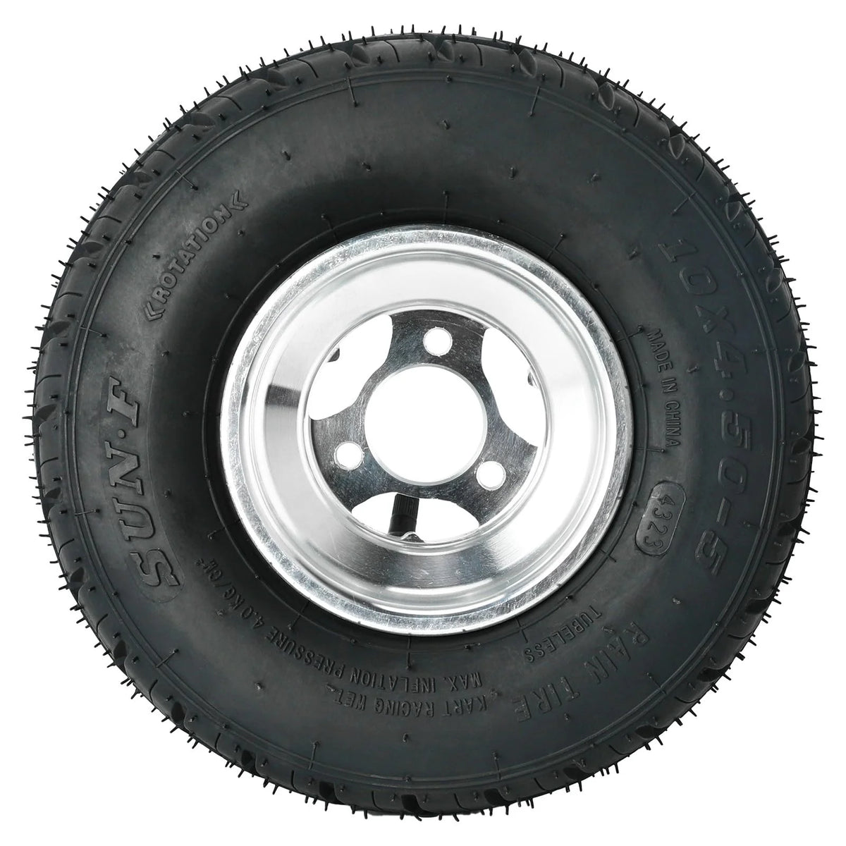 High Performace Go Kart Tire and Rim, 10x4.50-5 Go Kart Front Wheel and Tire Fit Bolt Pattern 48mm w/ 3 Holes for Go Kart Drift Trike Buggy Racing Cart, Non-Slip Tread, Aluminum Alloy Rim (2)