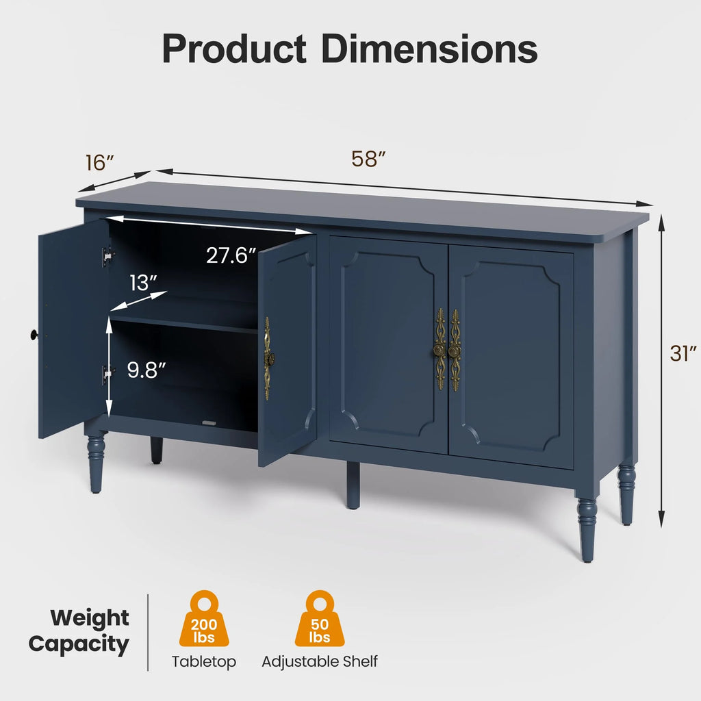 CozyHome Mid Century Modern Sideboard Buffet Cabinet with Storage, 58'' Console Cabinet, Green