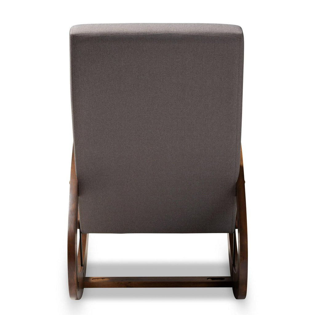 Baxton Studio Kaira Upholstered and Walnut-Finished Wood Rocking Chair. Gray Fabric