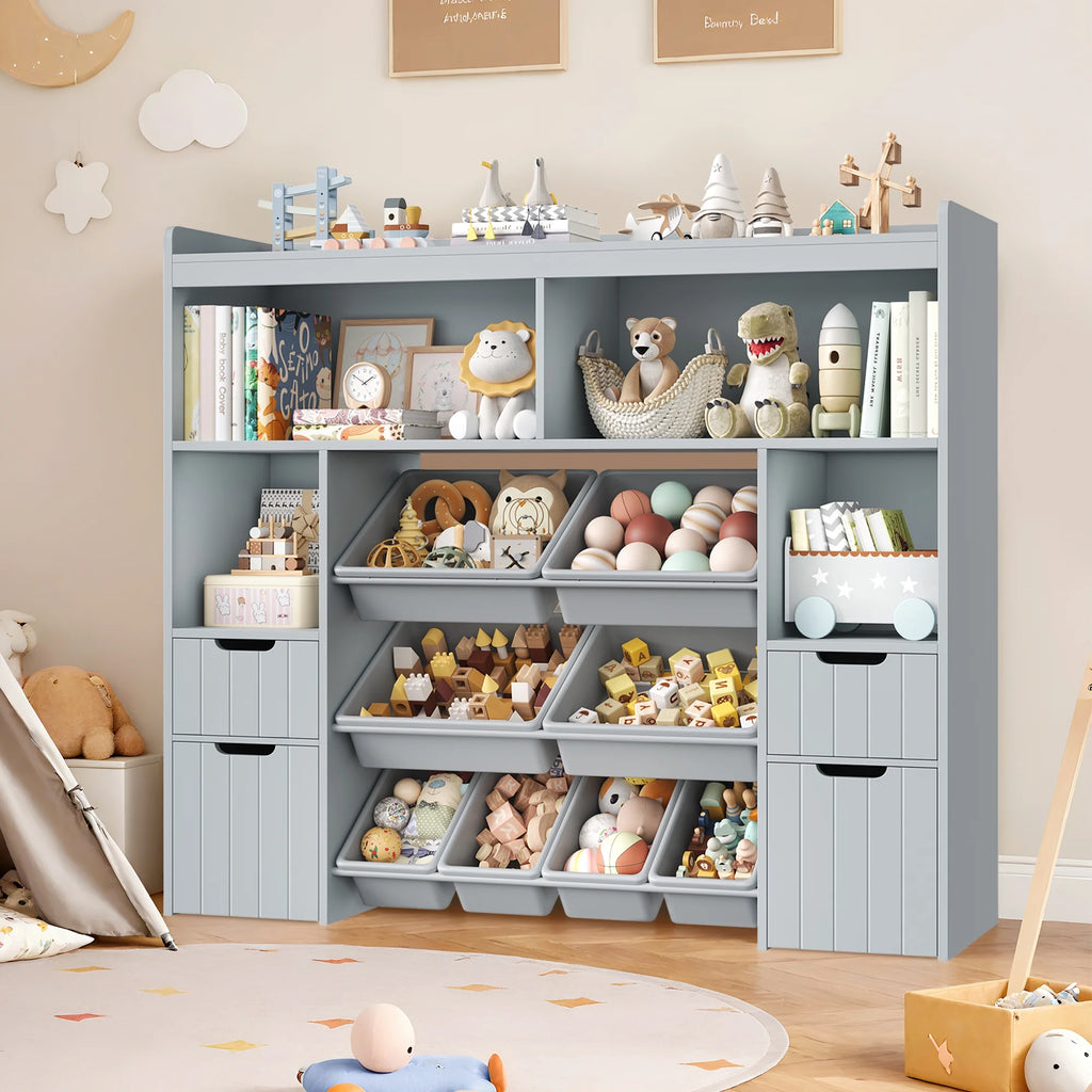 Homfa Kids Toy Storage Organizer with Removable Bin, Kids Bookshelf and Bookcase Toy Box with Drawers for Playroom, Classroom, White