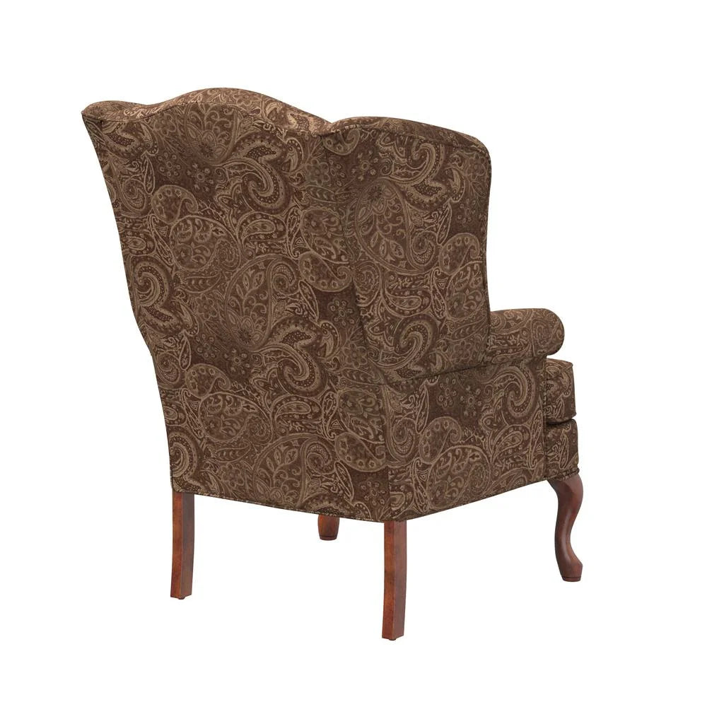 Comfort Pointe Paisley Cocoa Brown Chenille Fabric Wing Back Accent Chair