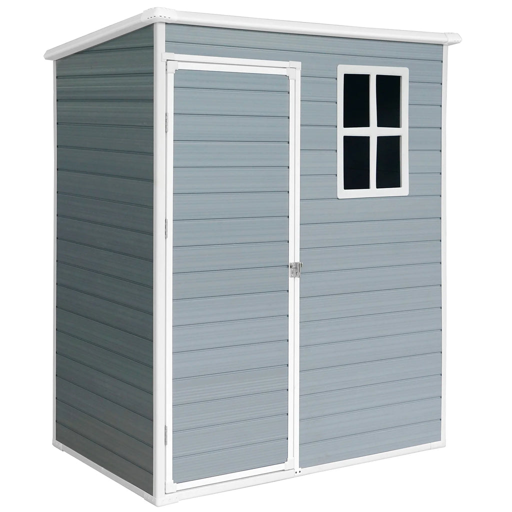 5'��3' Outdoor Storage Shed, Resin Storage Cabinet, Garden Tool Shed with Double Lockable Doors, Organizer Cabinet for Patio Yard, Gray