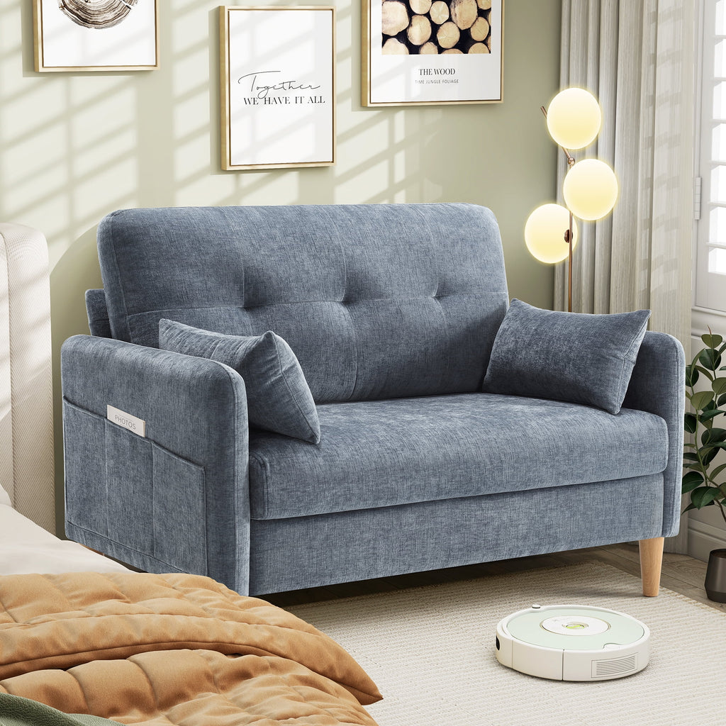BedLuxury 47'' Wide LoveSeat, 2-seat Chenille sofa with 2 Pillows for Living Room and Small Spaces, Dark Grey