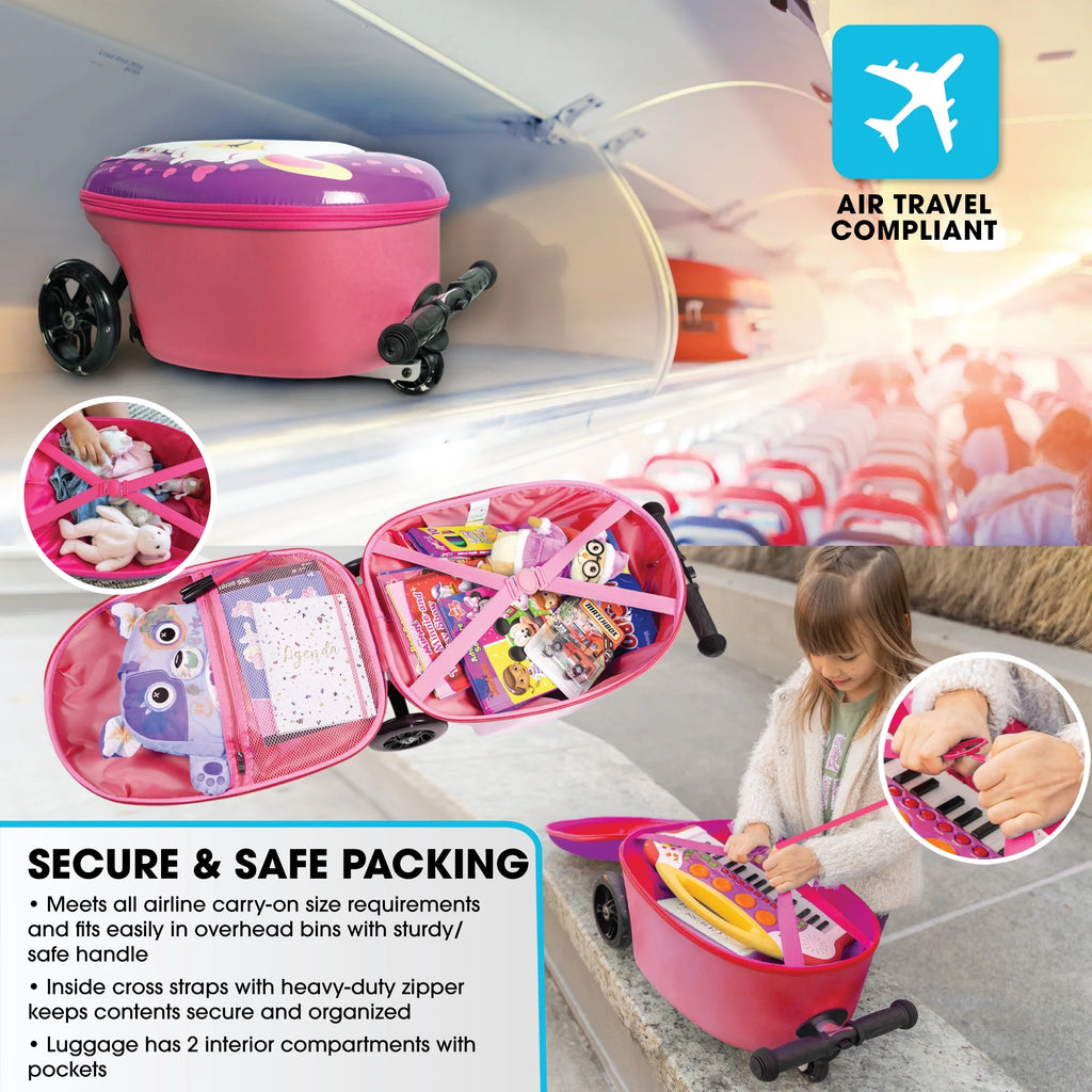 Kiddietotes Kid's Hard Shell Scooter Ride On Suitcase, Pink