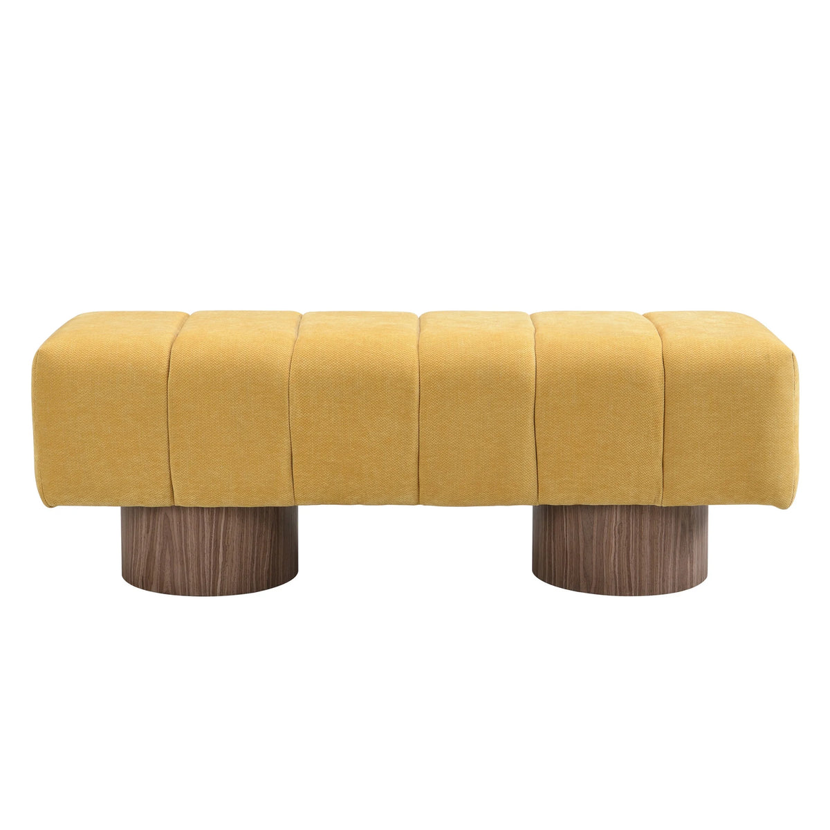 Christopher Knight Home Modern Mid-Century 64" Velvet Tufted Ottoman Bench, Faux Wood Legs, Light Gray