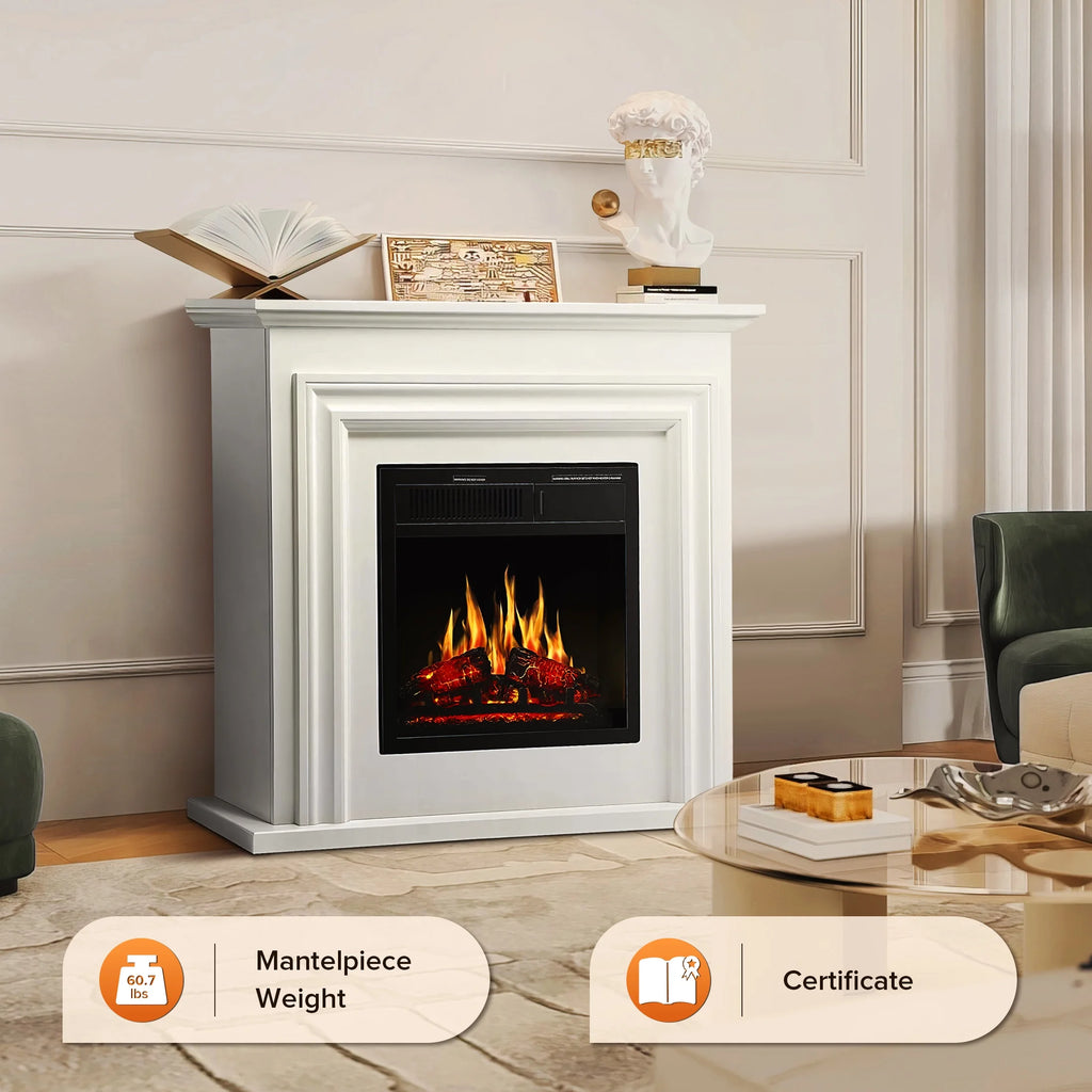 Electactic Electric Fireplace, Free Standing Fireplace, with Remote Control, Adjustable LED Flame, 750W/1500W -��White��