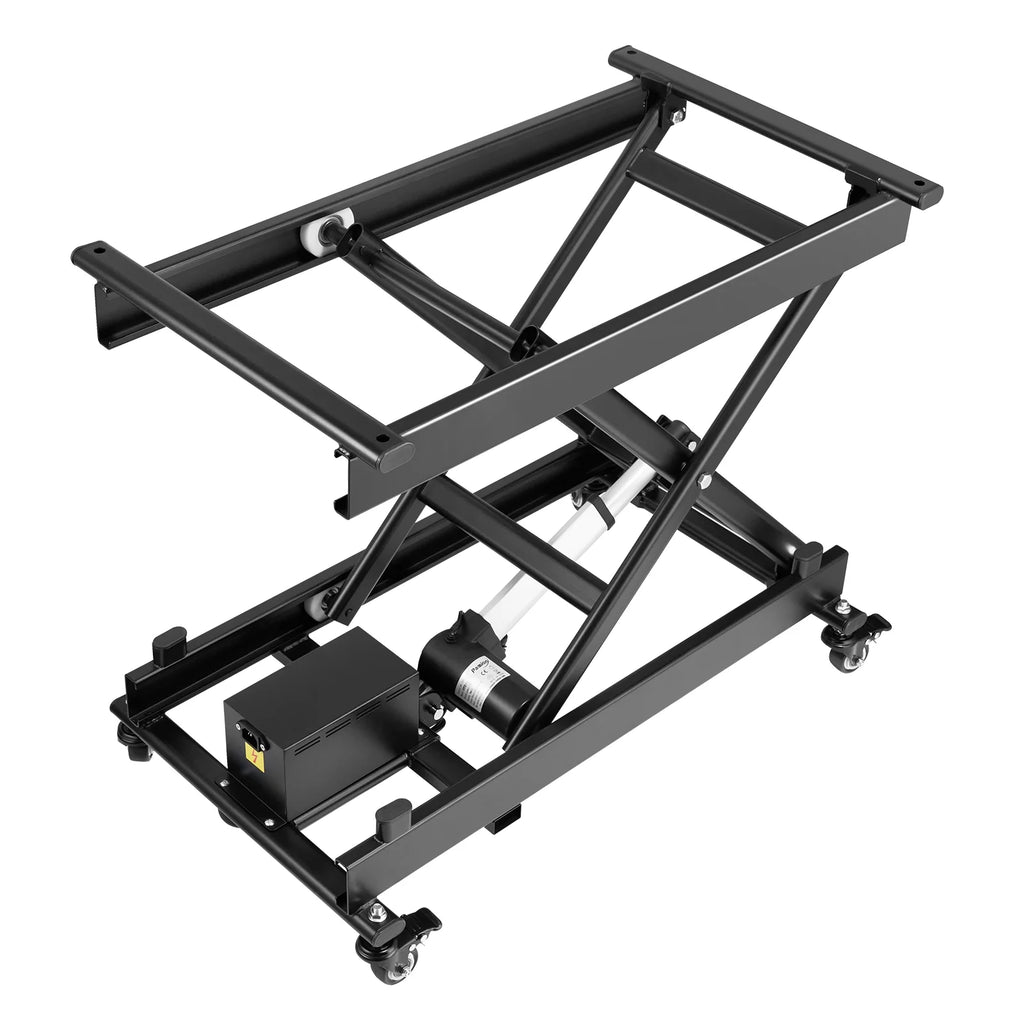 KFFKFF Powered Elevating Table, Load Bearing of 330 lbs, Solo Scissor Lift Table, 8 - 28 in Customizable Elevation Platform, Movable Coffee Table Lift on 4 Casters, Suited for Load Management, Black