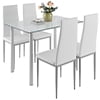 uhomepro White Kitchen Table Set, 5 Pieces Dining Table Set, Tempered Glass Dining Table and Chairs Set for 4, Upgraded Iron Dining Room Table Set with 4 PU Leather Chairs