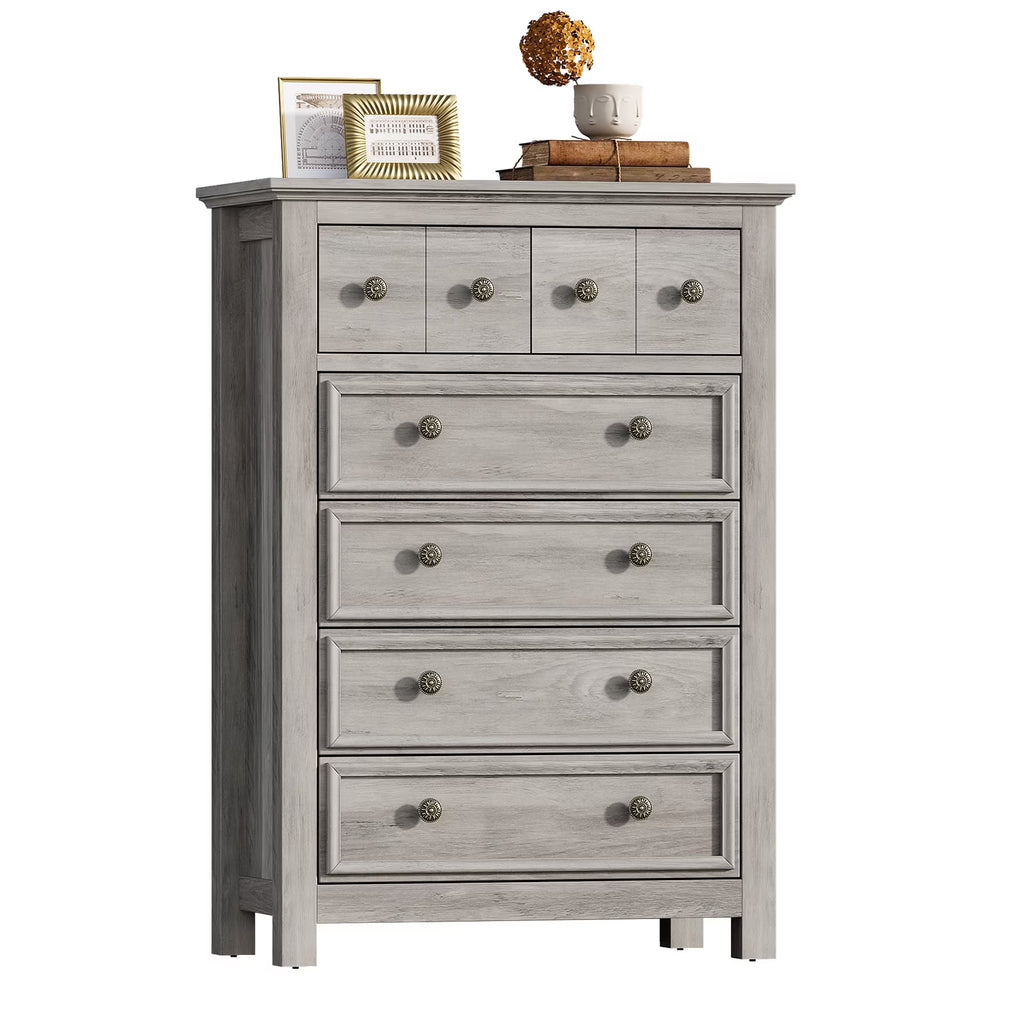 6 Drawer Wood Dresser for Bedroom, Chest of Drawers, Storage Organization Unit for Clothing, Gray