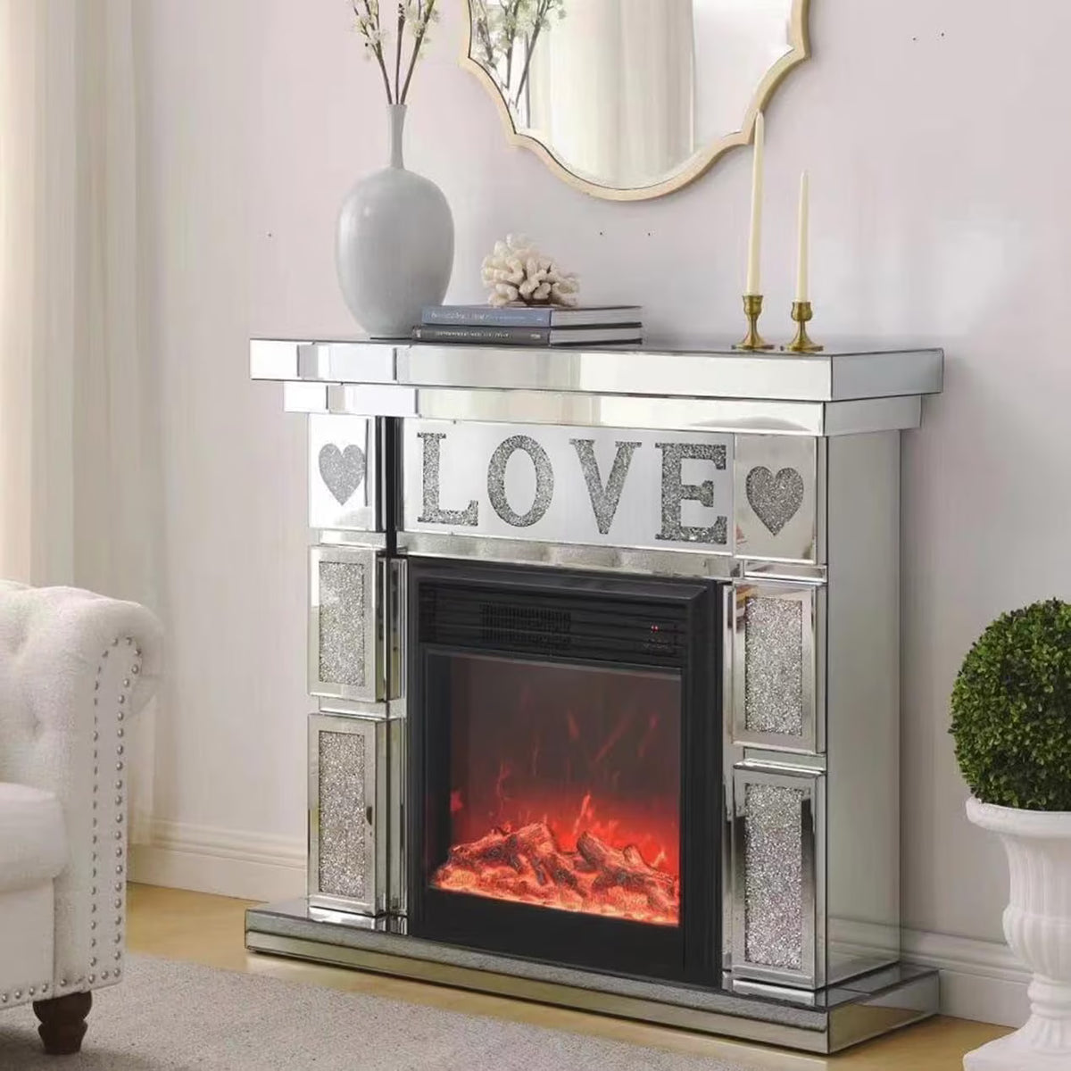 IKIFLY 47.24L x 41.33 H Mirrored Electric Fireplace