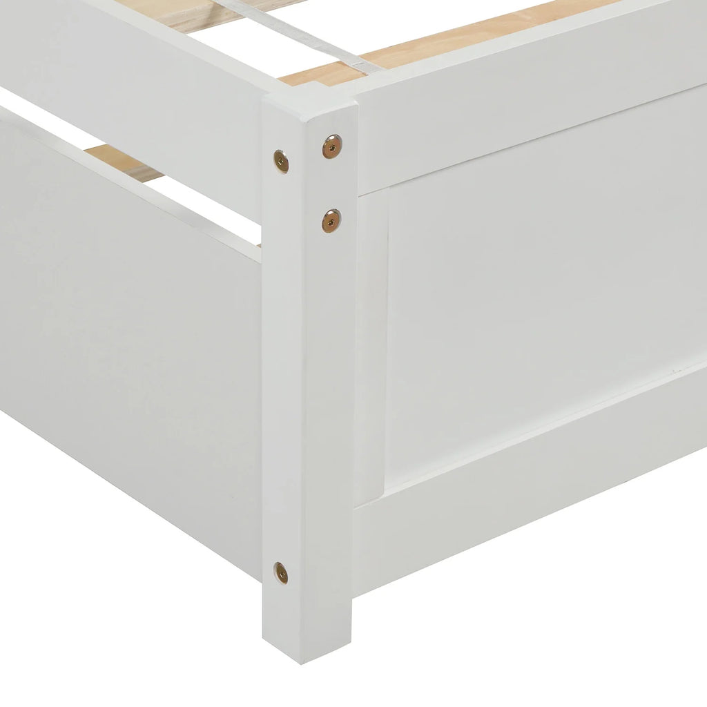 Aukfa Twin Platform Bed with Trundle - Trundle Bed with Headboard for Kids Teens - White