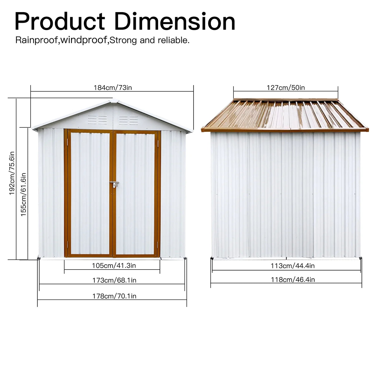 Outdoor Storage Garden Sheds 6FTx4FT Apex Roof Lockable Doors for Backyard White+Yellow