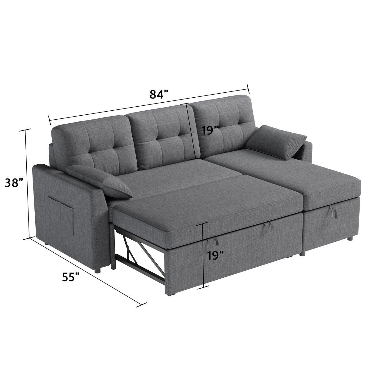 VANACC Sectional Sofa Bed with Storage and Soft Seat ,Reversible Pull Out Couch for Living Room,Beige