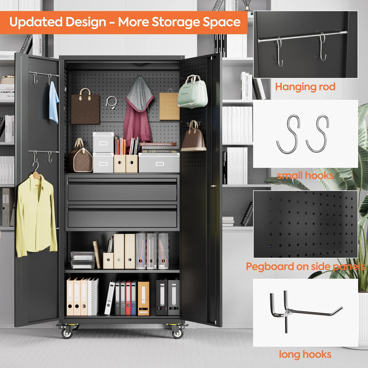 Aobabo Metal Storage Cabinet with Lock,Garage Storage Cabinet with Wheels,72In Steel Storage Cabinet for Garage Home Storage, Black Required-Assembly