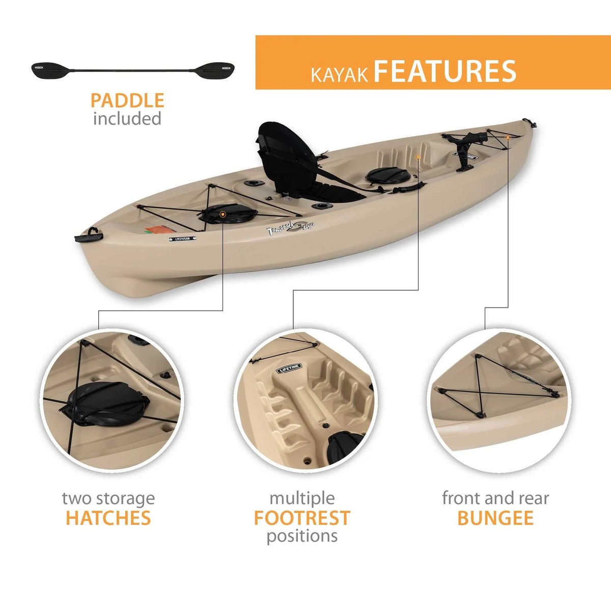 Lifetime Tamarack Angler 10 ft Sit-on-Top Fishing Kayak, Tan (90508)