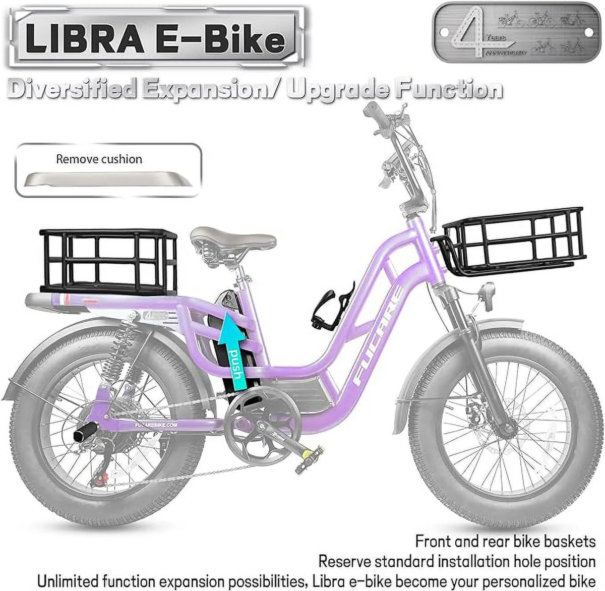 Fucare Libra 750W Electric Bike for Adults 20MPH 48V 20Ah LG Lithium Battery EBike with Full Suspension Color Display 20"*4.0" All-Terrain Fat Tire 7 Speed