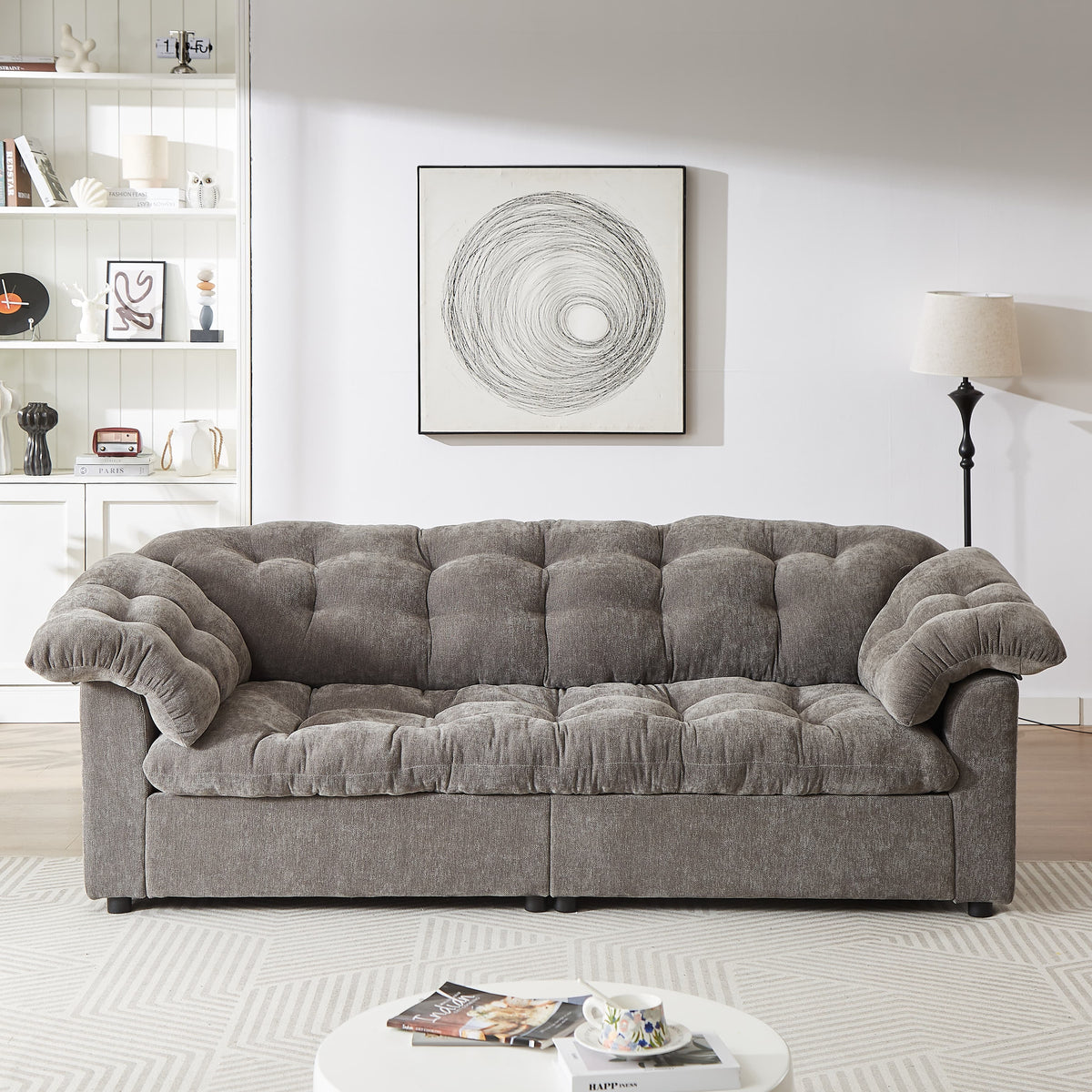 MAYEERTY 55'L Chenille Sponge single sofa,No Assembly Required,Fluffy Modern Sleeper Chair for Living room, Bedroom, Lounge and Projection Room(Not a swivel chair.)