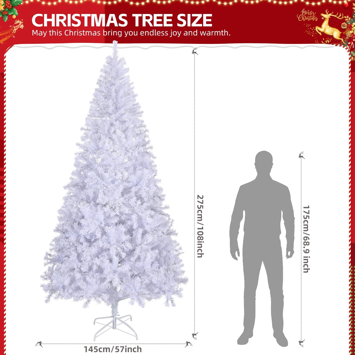 Ktaxon 9 FT Pre-Lit Christmas Tree, Hinged Xmas Pine Tree with 2000 Branch Tips, 650 Lights and Remote Control for Holiday Party Office Home, White