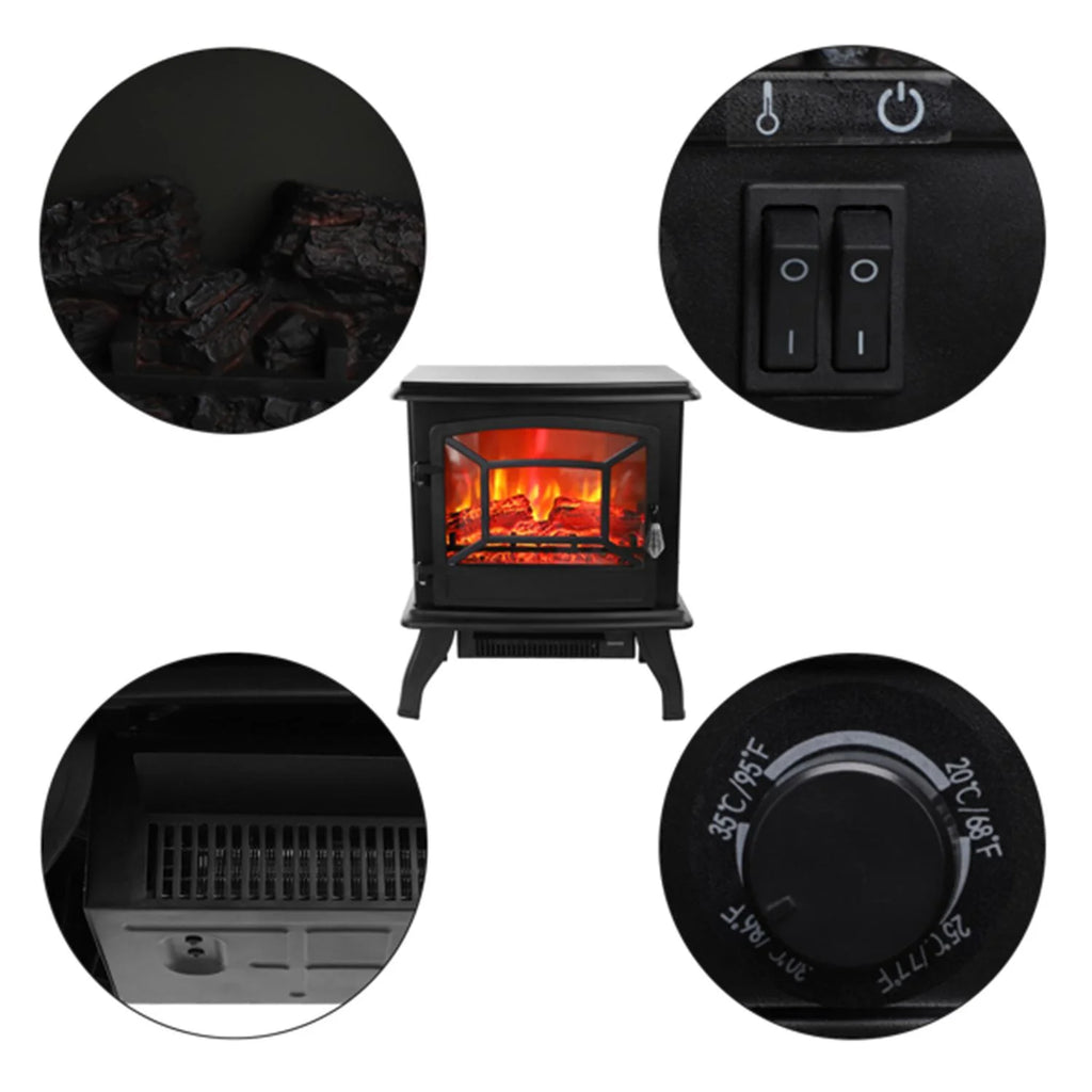16.5''L 1400W Freestanding Fireplace, Stove Heater Auto-Shutoff, Fake Wood