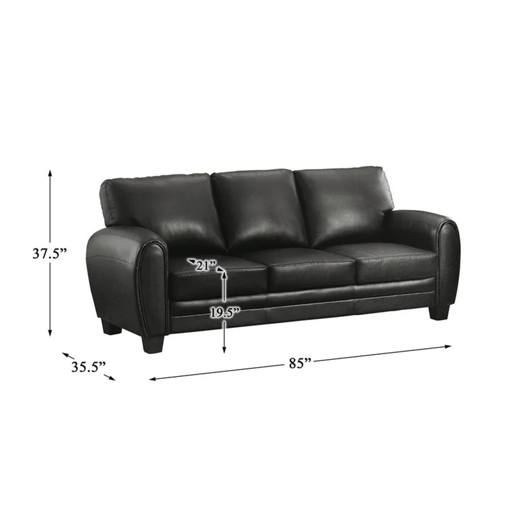 Pemberly Row 19" Contemporary Faux Leather Upholstered Sofa in Black