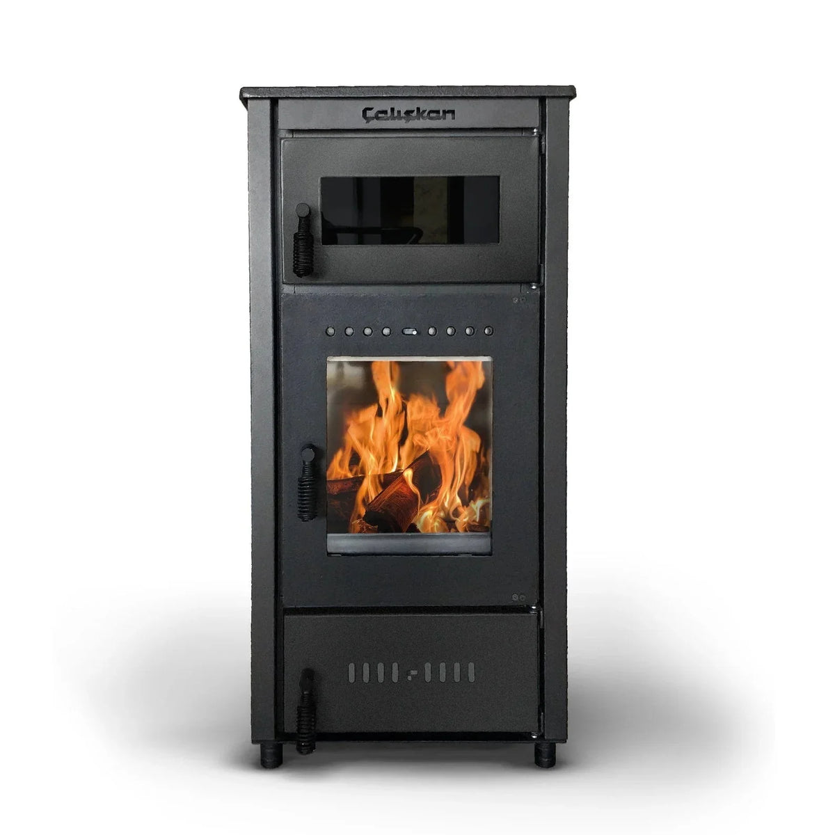 Wood Burning Stove, Superior Cast Iron, Black Modern Indoor Winter Heater, Cooking with Oven, High Efficiency