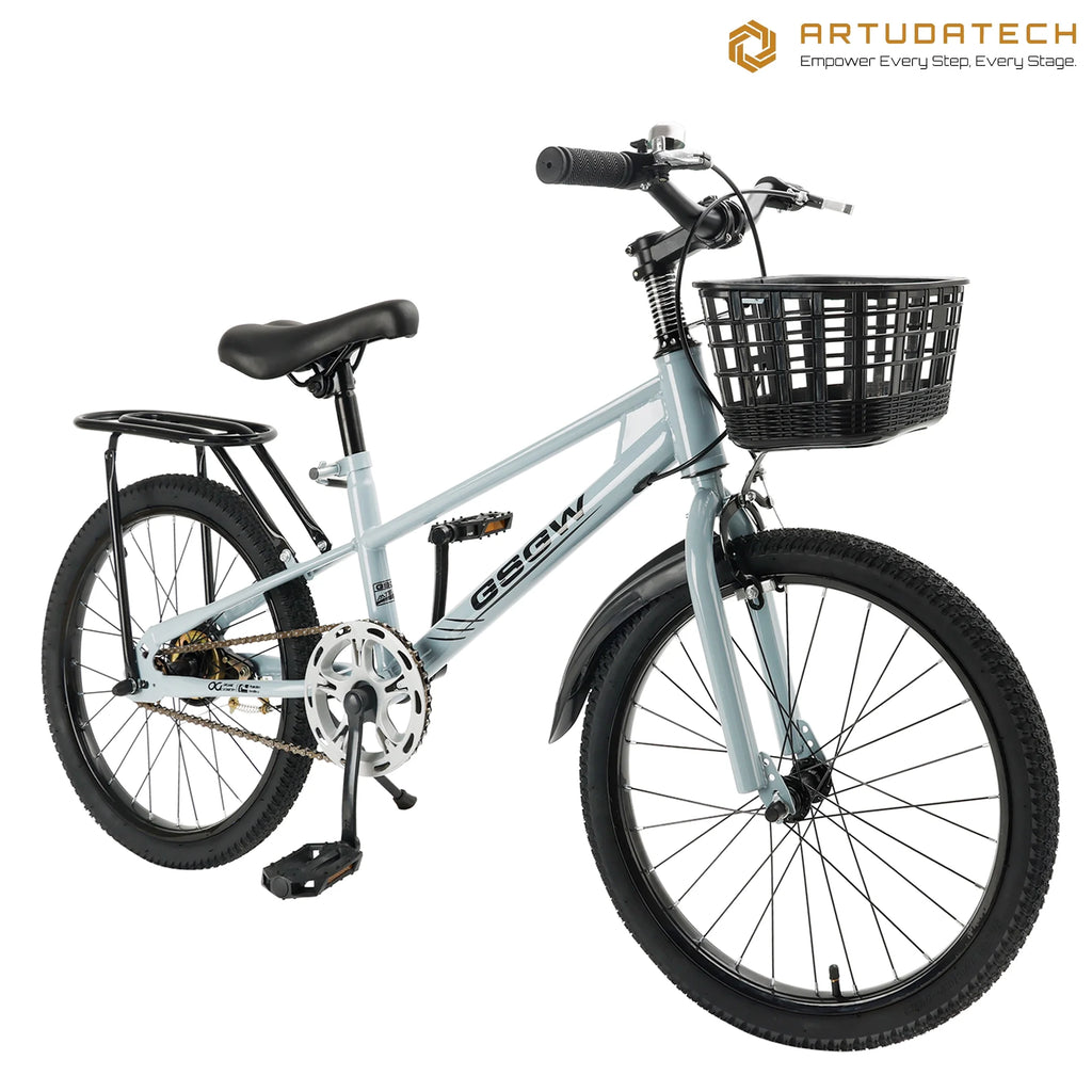 ARTUDATECH Kids Bike Girls  Boys 20 Inch Children's Bicycle with Basket for Age 6-12 Years old  with Air Pump and Bike bag