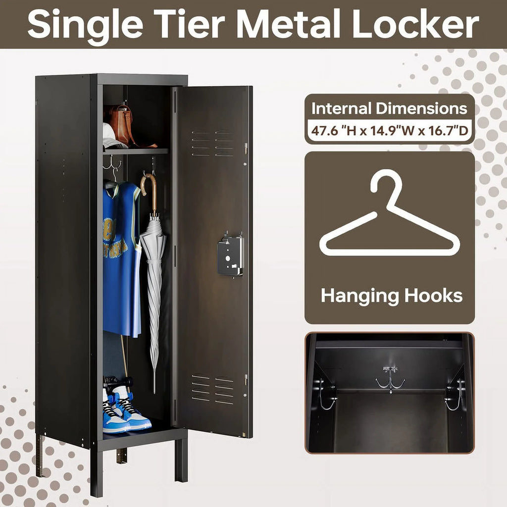 MIIIKO Metal Storage Locker, Industrial Storage Cabinet with Doors and Shelves, Stylish and Sturdy 6 Compartment with Lockable Doors, for Home Office, Club and Bar