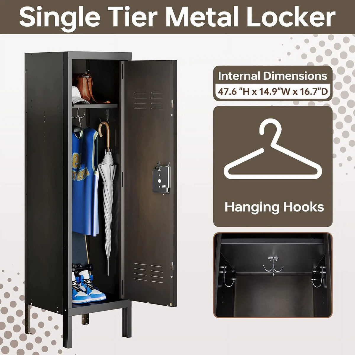 MIIIKO Metal Storage Locker, Industrial Storage Cabinet with Doors and Shelves, Stylish and Sturdy 6 Compartment with Lockable Doors, for Home Office, Club and Bar