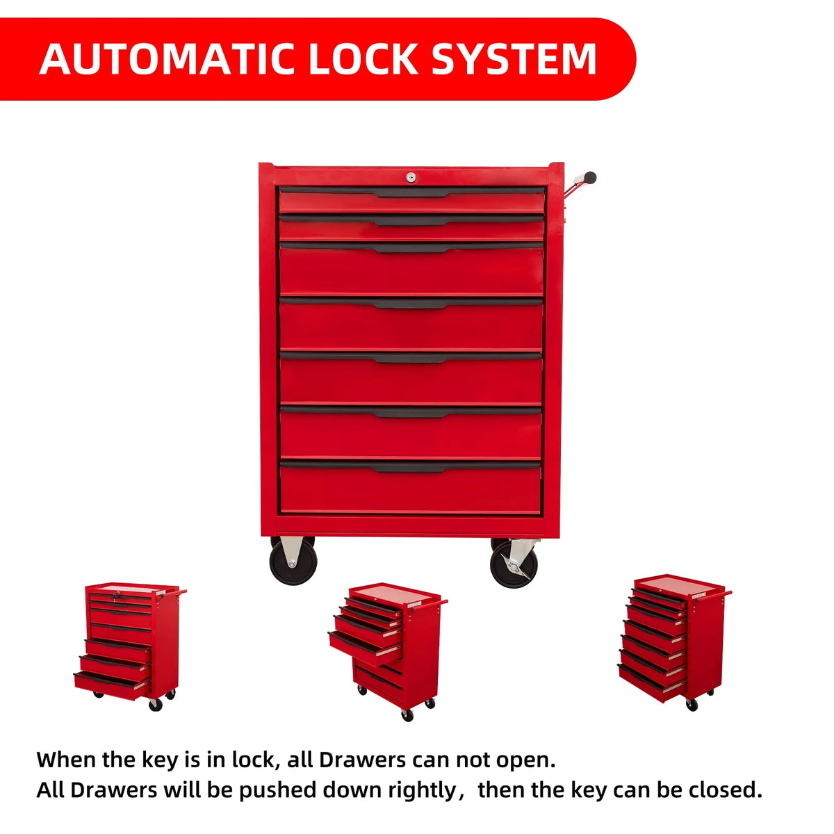 Seizeen Rolling Tool Chest on Wheels, Metal Tool Cart Toolbox Storage Cabinet Organizer W/ 7 Drawers, Red
