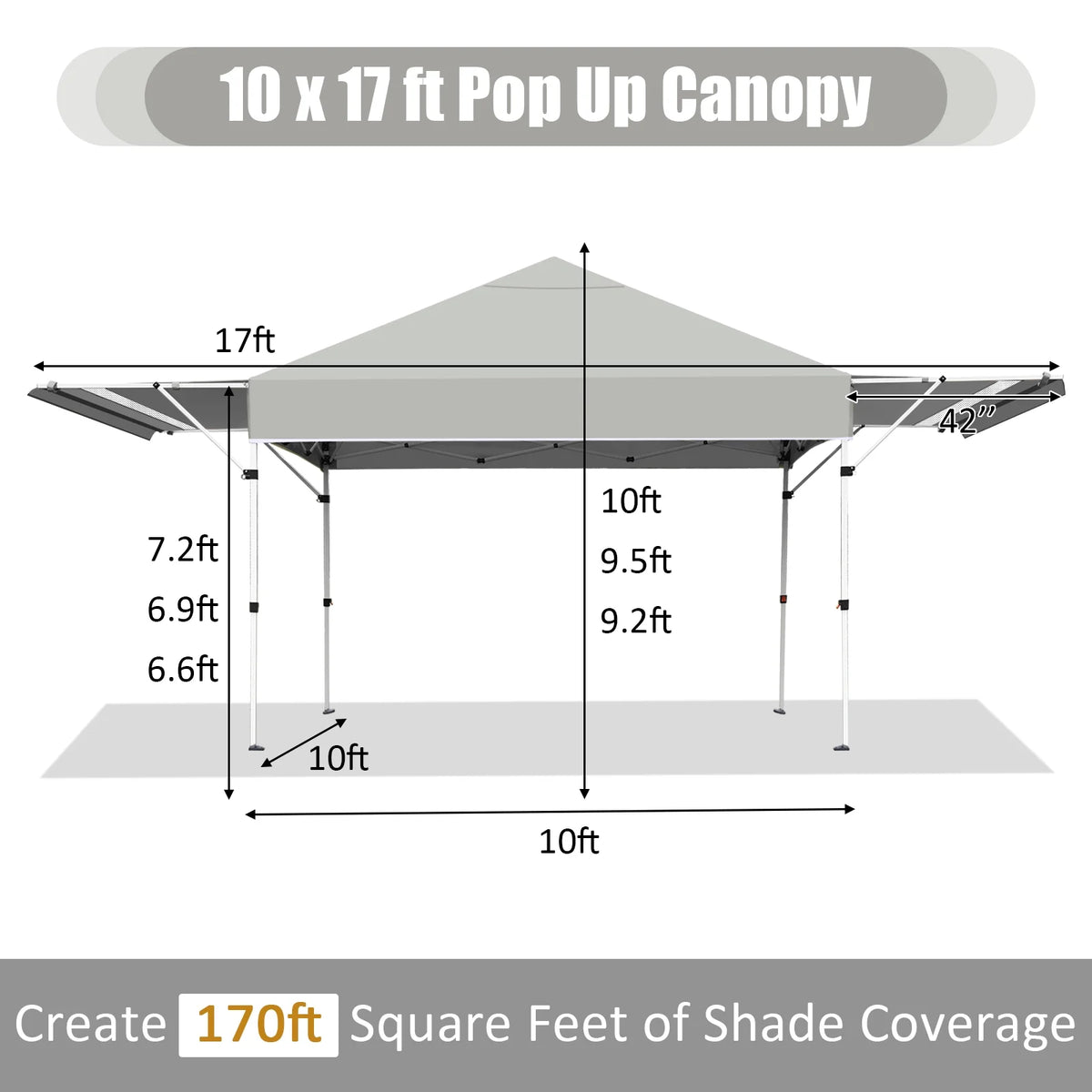 Patiojoy 10x17ft Pop up Canopy  3 Height Adjustment Folding Tent with Roller Bag White