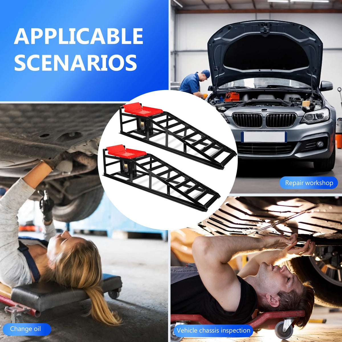 Lafati 2-Pack Hydraulic Car Ramps: Heavy-Duty Vehicle Ramps with 5T / 10000lbs Jack Load Capacity, Portable Design for Effortless Oil Changes and Car Lifts