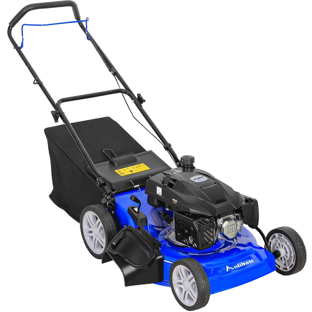 Anlibatt 21 Inch Gas Lawn Mower, Gasonline Lawnmower Walk-Behind Push Mowers With Bagging 201cc 5.7HP 4-Cycle OHV Engine, Adjustable Cutting Height Gas Powered Lawnmower