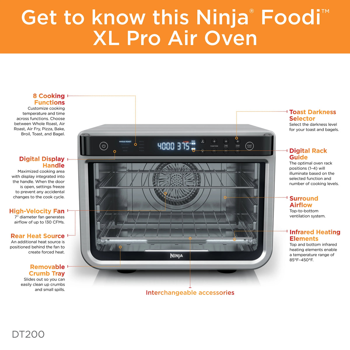 Ninja? Foodi??8-in-1 XL Pro Air Fry Oven, Large Countertop Convection Oven, DT200