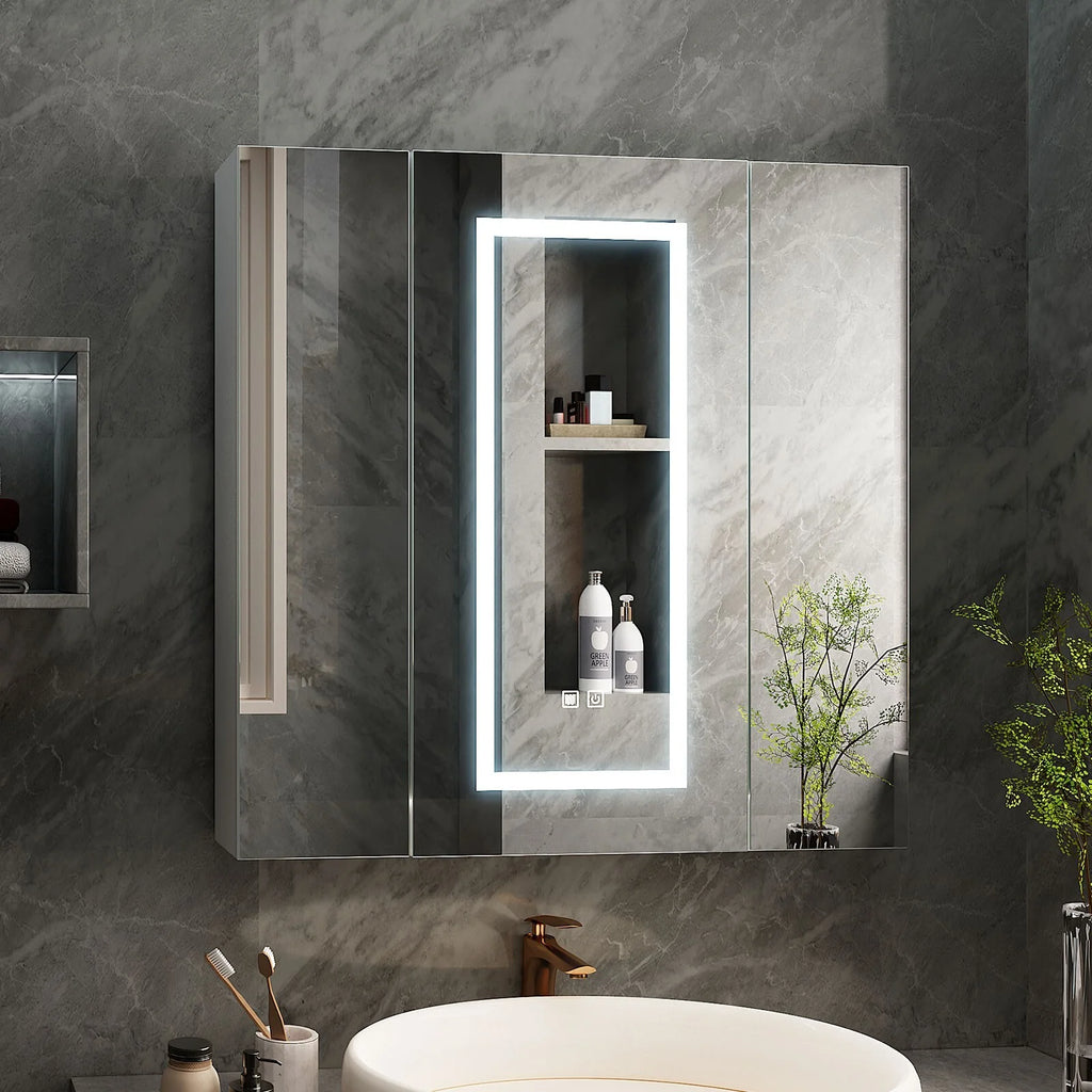 LED Lighted Medicine Cabinet With Mirror Large 3 Doors Medicine Cabinet Bathroom