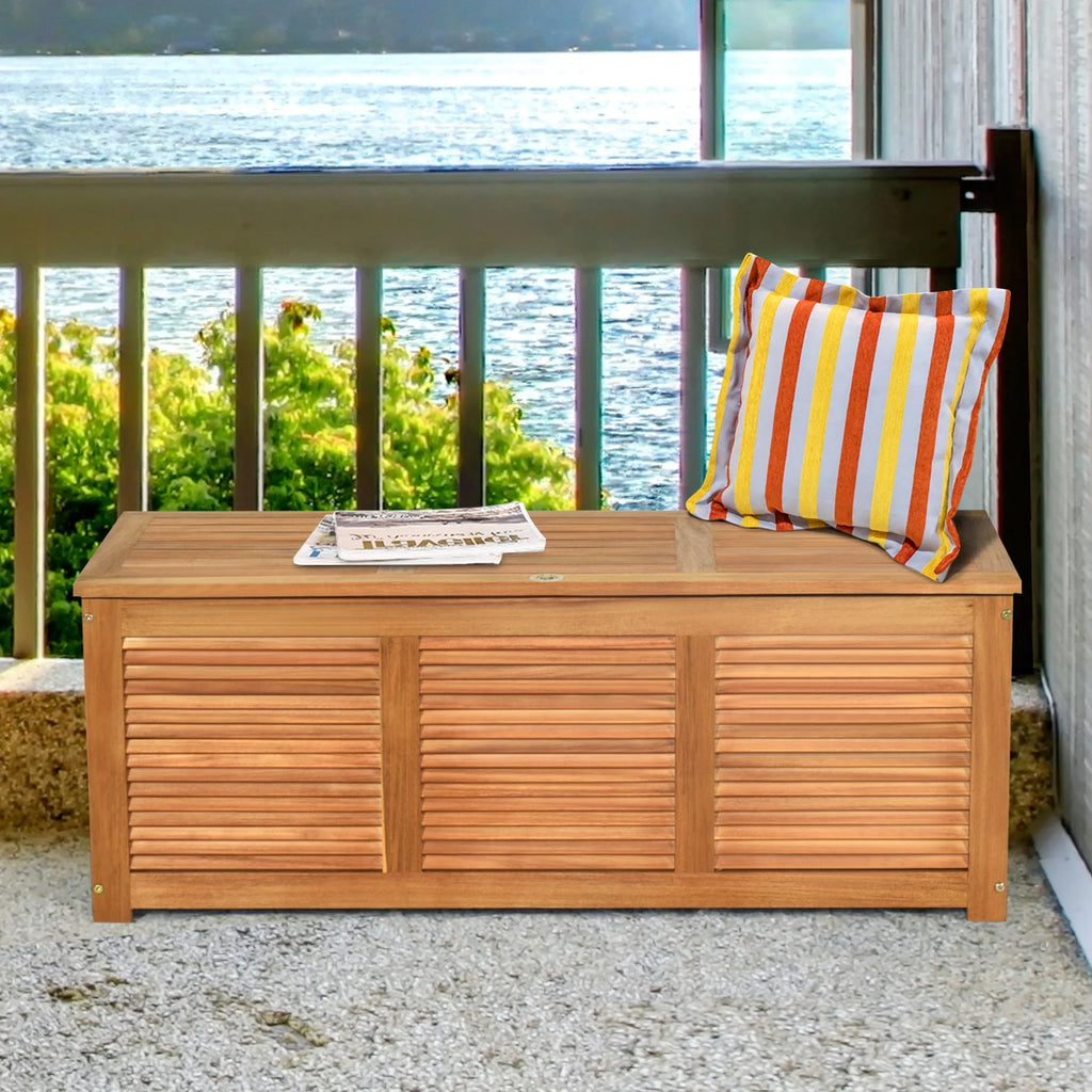 Gymax Acacia Wood Deck Box 46 Gallon Garden Backyard Storage Bench Container