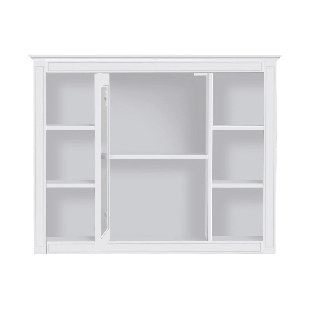 Furvclv Bathroom Wall Mirror Cabinet Modern Wall Mounted Cabinet Storage Organizer With Single Mirror Door 6 Open Shelves