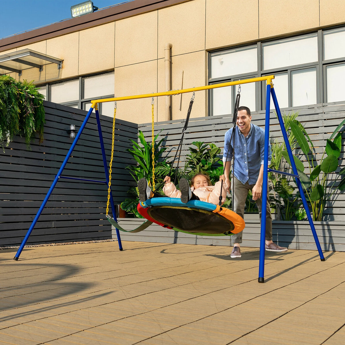 Gymax 660 LBS Heavy-Duty Metal Swing Frame Extra Large Swing Stand for Kids and Adults
