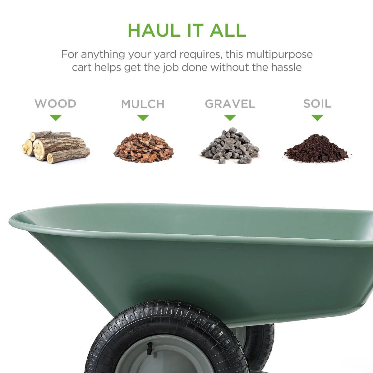 Best Choice Products Dual-Wheel Home Wheelbarrow Yard Garden Cart for Lawn, Construction - Green