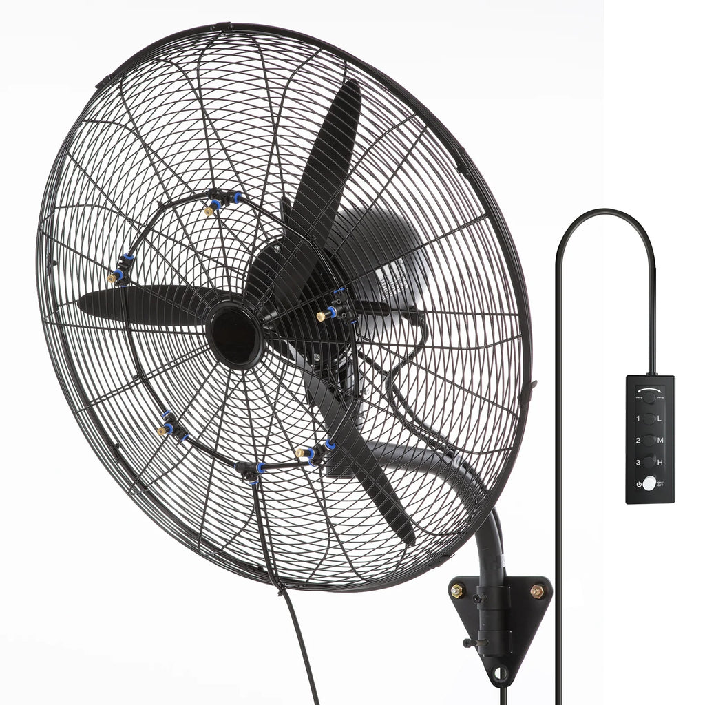 VEVOR Wall-Mount Misting Fan Oscillating Metal Fan 24.3'' 3 Speed Waterproof