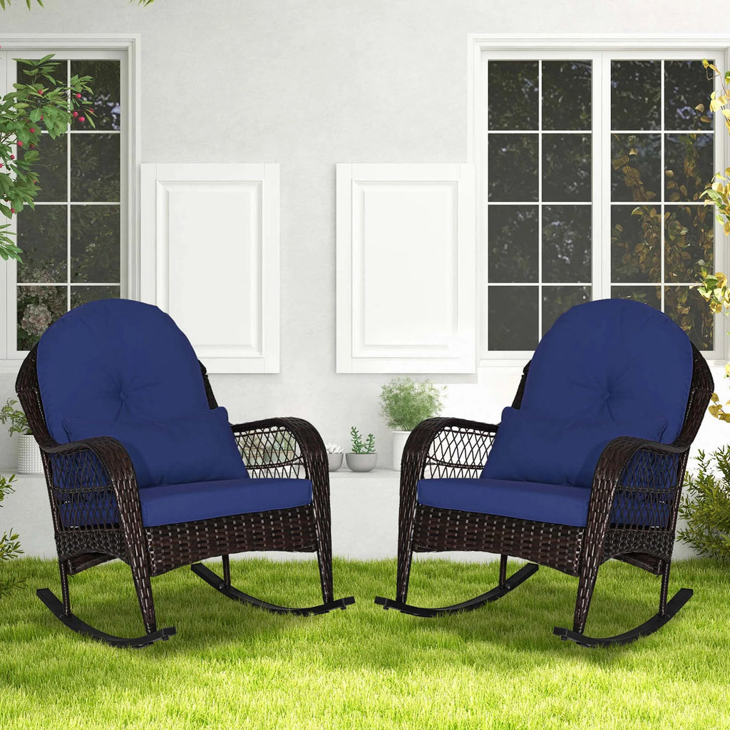 Costway Patio Wicker Rocking Chair W/Seat Back Cushions & Lumbar Pillow Porch Off White