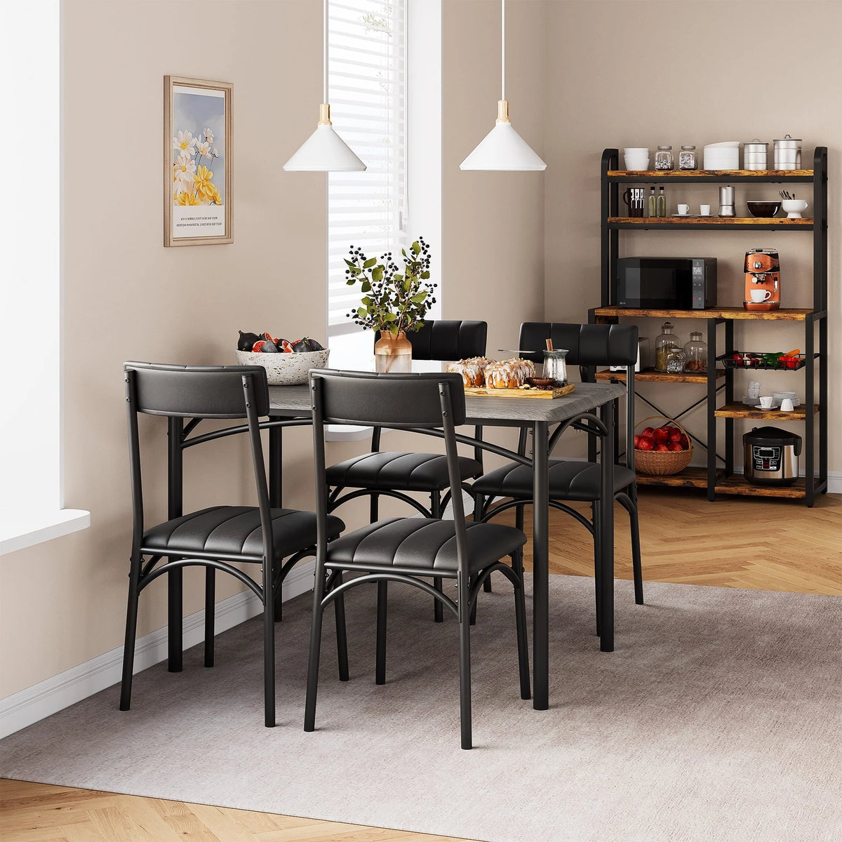 GymChoice Dining Table Set for 4, Kitchen Table and Chairs for 4, Rectangular Kitchen Table Set with 4 Upholstered Chairs, 5 Piece Dining Room Table Set for Small Space, Apartment