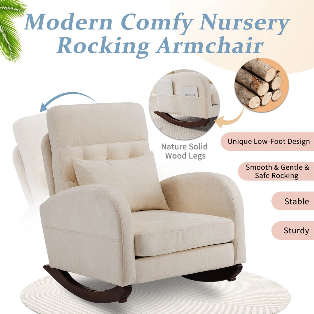 Ktaxon Rocking Accent Chair Glider Reading Chair Comfy Teddy Velvet Upholstered Single Sofa Rocker for Living Room, Nursery, Bedroom Beige