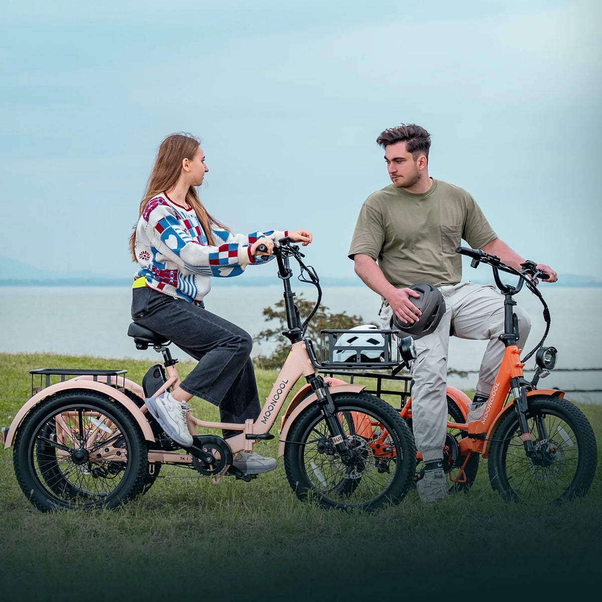 MOONCOOL TK1 Folding Electric Tricycle for Adults,48V 14.5Ah Removable battery, 500W��Peak 1000w��Motor, 20" Fat Tire Step-Thru 3Wheel Electric Bicycle w/Front&Rear Baskets, Certified to UL 2849 by SGS