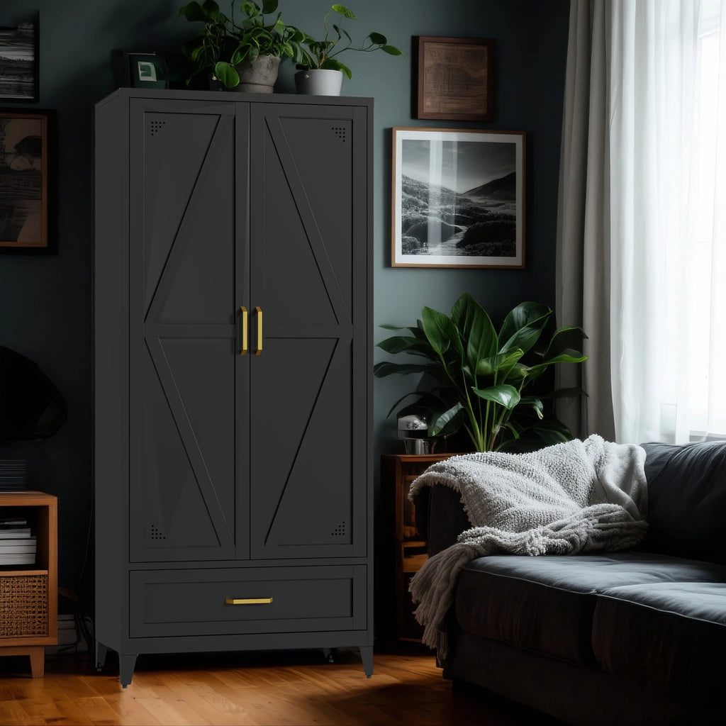 71" H Modern Freestanding Storage Cabinet With Gold Handles One Drawer And Adjustable Ceiling Height Multi-Functional Suitable For Kitchen Office Living Room And Bedroom Pantry Blue