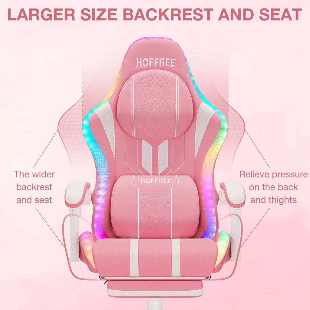 HOFFREE Big and Tall Gaming Chair with Speakers and RGB Lights, Gamer Chair with Footrest, Lumbar Support Height Adjustable 360-Swivel Seat and Headrest for Adults, 400lbs